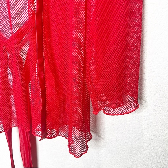 Savage X Fenty Glossy Flossy Fishnet Robe Goji Berry Red - Picture 10 of 12
